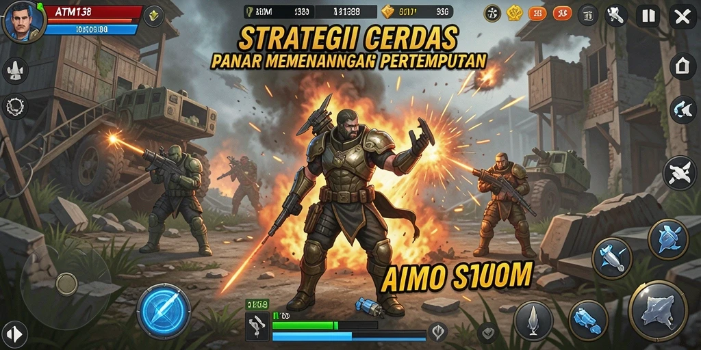 Screenshot utama ATM138 menampilkan aksi pertempuran strategi yang intens.