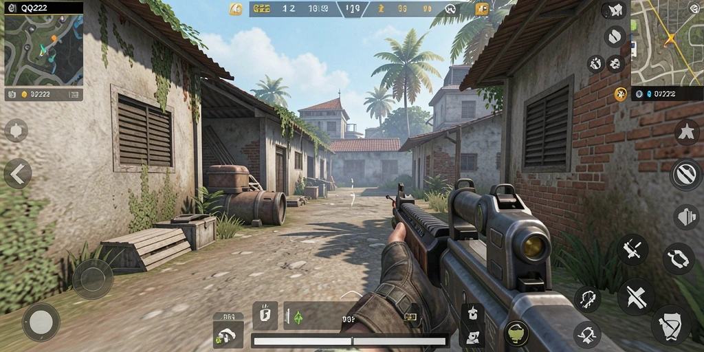Screenshot gameplay menunjukkan aksi menegangkan dalam QQ222.